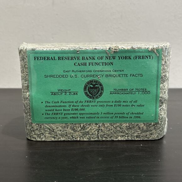 Federal Reserve Bank New York Shredded US Currency Money Cash Briquette Brick - Picture 1 of 9